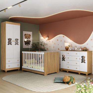 Imagem de Quarto de Bebê Completo com Berço Americano 3 em 1 Fofura Multimóveis MP4657