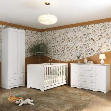 Imagem de Quarto de Bebê Completo com Berço Americano 3 em 1 p/Colchão 130x70cm Realeza Multimóveis MP4595