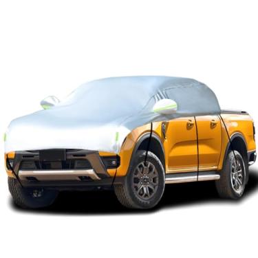 Imagem de Guuffe Capa para metade do carro para para-sol, metade do carro, capa de neve, impermeável, universal, prata com algodão (Pickup -Crew Cab)