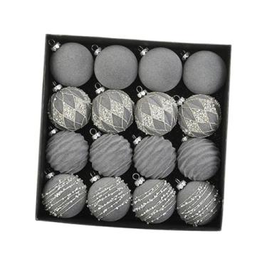 Imagem de Esquirla Conjunto de 16 enfeites de Natal em formato de bola flocada, leves e decorativos, com 6 cm de diâmetro, ideais para pendurar em casa durante as festas, Cinza
