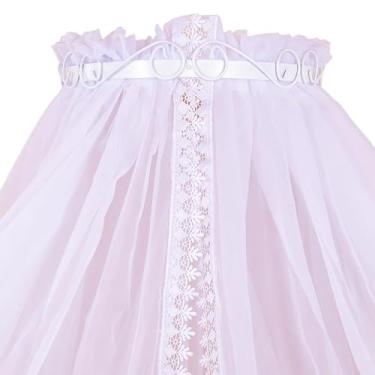 Imagem de Mosquiteiro de Voil com Dossel Branco Rococó Lateral, Tule com Renda, Proteção Contra Mosquitos, Instalação Fácil para Berço