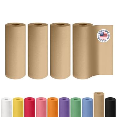 Imagem de Rolo de papel kraft marrom de 23 cm x 5,486 cm (55 m), pacote com 4 - Papel artesanal feito nos EUA para embrulho de presente, artes e artesanato infantil, projetos escolares - 100% material natural