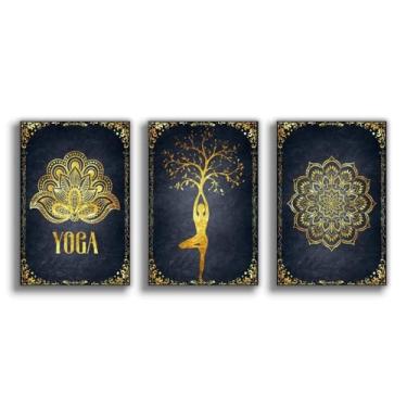 Imagem de 3 peças arte de parede em tela de lótus meditação zen espiritual banheiro yoga spa pinturas decoração de parede árvore da vida pôsteres impressões arte para sala de estar, escritório, quarto