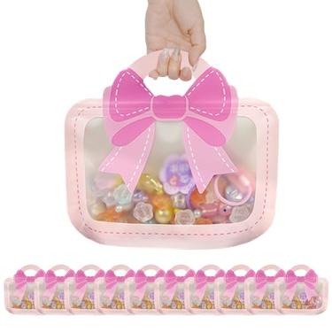 Imagem de AOKELEON Pacote com 10 sacos de petiscos reutilizáveis com ziplock e alças, lindos sacos de lanche em pé para aniversários, festas - rosa (26 x 24 cm)