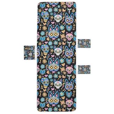 Imagem de STAYTOP Linda capa de toalha de cadeira de crânio, capa de espreguiçadeira macia, capas de cadeira de praia com bolsos para jardim ao ar livre, pátio, pátio, banhos de sol, gramado, 215 x 76 cm