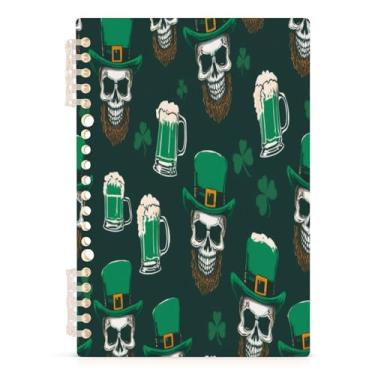 Imagem de Burbuja Caderno St. Patrick Beer Skull Notebook, papel pautado universitário A5 com 60 folhas, fichário para escritório, 1 pacote