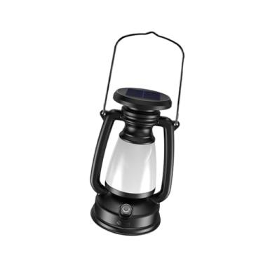 Imagem de oshhni Lanterna LED vintage para exterior, luminária de camping, luz suspensa leve para decoração de paisagem, ideal para camping, jardim, ambientes internos, L Black with Solar