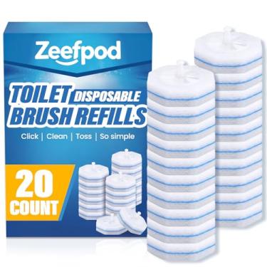 Imagem de Zeefpod Almofadas de refil de limpador de vaso sanitário, 5 x potência de limpeza, refis de escova de vaso sanitário descartável para limpeza de banheiro, sem queda (20 unidades)