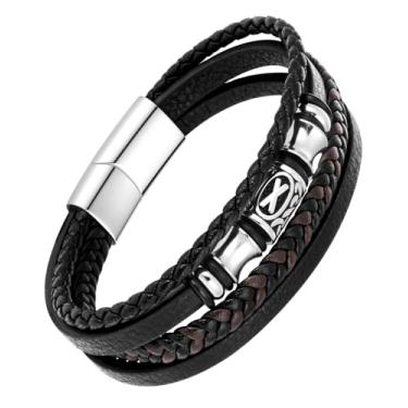Imagem de LuxGoth Pulseira de couro preto nórdico viking runas com fecho de aço inoxidável vintage corda de couro de quarta camada trançada com contas de nó celta ou pulseira masculina e feminina GTS-B1B45070