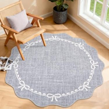 Imagem de GarveeHome Tapete de laço recortado para sala de estar, tapetes redondos de 1,2 m, lavável e cinza sólido para dormitório, macio, de pelo baixo, antiderrapante, para decoração de quarto de bebê