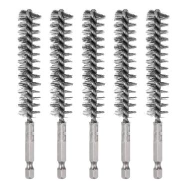 Imagem de Generic 5 peças de escova de aço inoxidável 16 mm de diâmetro de limpeza de fio torcido limpador de tubos com alça haste sextavada de 1/4 polegada para tubos, portas, rolamentos