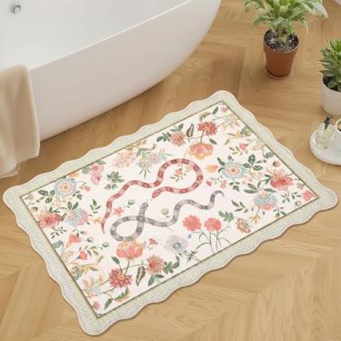 Imagem de GarveeHome Tapete floral 2x3 lavável à máquina para cozinha tapete moderno antiderrapante resistente a manchas porta frontal tapete de entrada bege animal impressão tapete de área para banheiro