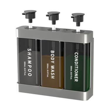 Imagem de Zerodis Dispensador de Chuveiro Com 3 Câmaras Sem Furadeira, Dispensador de Shampoo e Condicionador Montado na Parede, Shampoo, Condicionador, Sabonete Líquido para Banheiro, Cozinha, (Prata)