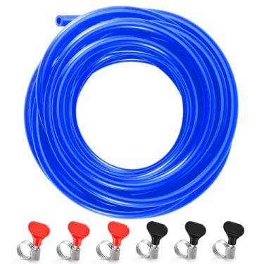 Imagem de Nova linha de gás CO2 de cerveja de 25 pés, ID 5/40.6 cm OD 9/40.6 cm Linhas de gás de barril azul mangueira de gás CO2 de grau alimentício tubulação de CO2 com braçadeiras de mangueira para