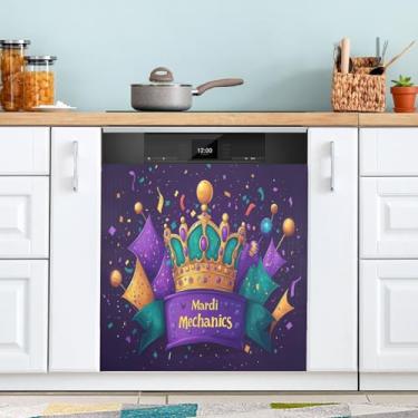 Imagem de ATTX Capa magnética para lava-louças de coroa de carnaval | Adesivo decorativo de eletrodomésticos de 58,4 cm x 66 cm para armários domésticos e eletrodomésticos (150)