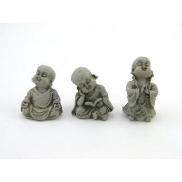 Imagem de Estátua Trio Mini Buda Japonês Cor Cimento Resina 8 Cm