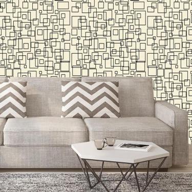 Imagem de Papel De Parede Geométrico Amarelo E Quadrados Preto Adesivo