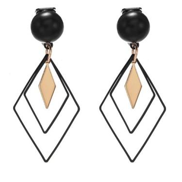 Imagem de Brinco Feminino Longo Losango Preto e Dourado Luxo Pressão - anjo da m