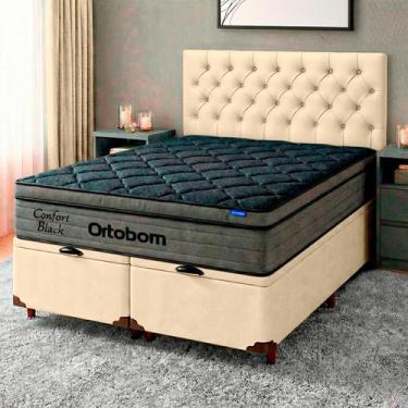 Imagem de Cama Box Bau Perola + Cabeceira + Colchão Queen Confort Black Ortobom