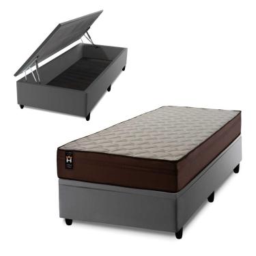 Imagem de Conjunto Box Baú Atlanta 96x203 Marrom Espuma D45 King House