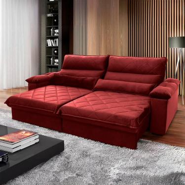 Imagem de Sofá Retrátil Reclinável Grécia 2,10m Suede Velut Vermelho Molas No Assento - King House
