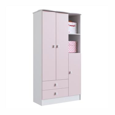 Imagem de Guarda Roupa Infantil Percasa Tedy 3 Portas 2 Gavetas com Puxador Urso Branco Rosa