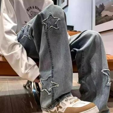 Imagem de Calças Jeans Masculinas Y2K Com Franjas E Patches Estilo Hip Hop Stree