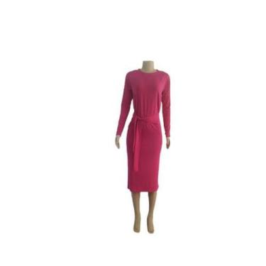 Imagem de Vestido  midi básio manga longa e cinto na viscolycra - Organiky, Rosa
