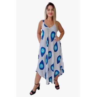 Imagem de Vestido Feminino Indiano Alça C/Regulagem e Bolso Trapézio Longo Plus 