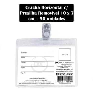 Imagem de Cracha Horizontal Com Presilha Removível 10 X 7 Cm / Com 50 Unidades -