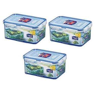 Imagem de Conjunto Kit 3 Potes Hermético Retangular 4 travas Lock&Lock (3x1100ml) Cor: Azul