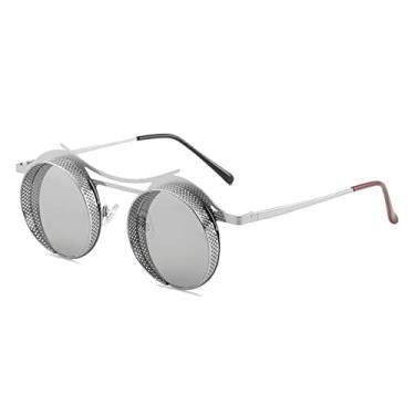 Imagem de Design Steampunk Óculos de Sol Masculino Retrô Gótico Redondo Óculos Masculino Moda Metal Óculos de Condução UV400, C10 Prata, China