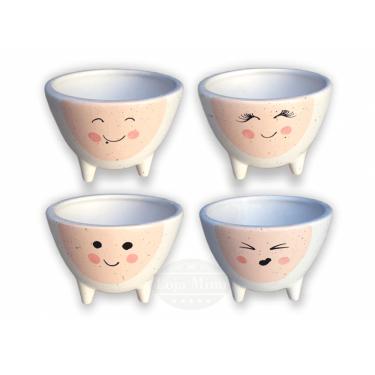 Imagem de Vaso Cachepot Carinha Tripé M Kit 4Un Para Suculenta E Cacto