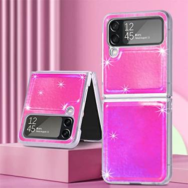 Imagem de Capa de telefone com suporte de anel de luxo brilhante para Samsung Galaxy Z Flip 4 flip4 Flip4 Capa macia de carregamento magnético sem fio, capa de laser rosa, para Samsung Z flip4