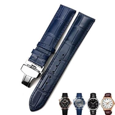 Imagem de JWTPRO 18mm 20mm 22mm pulseira de couro de vaca verdadeiro fecho borboleta pulseira de relógio adequada para a pulseira Omega Seamaster 300 (cor: prata azul escuro, tamanho: 20mm)