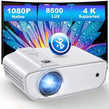 Imagem de [Atualização] Mini projetor Bluetooth Groview com resolução de 1080p - 8500 LUX Brilho, design portátil com Bluetooth 5.1, alto-falantes estéreo duplos de 5 watts e suporte de tela