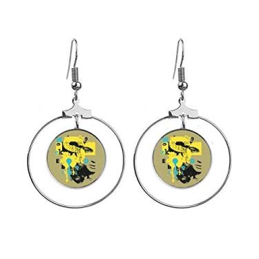 Imagem de Graffiti Street Brincos femininos amarelos azuis e pretos pendurados argola joia círculo gota