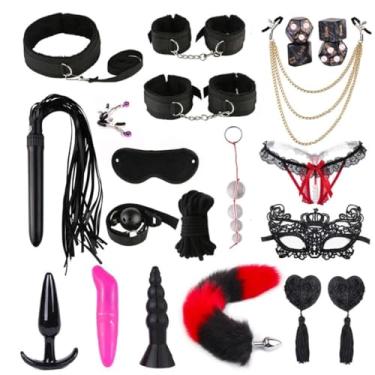 Imagem de Kit Brinquedos Sexuais Erótico Com 12 Peças Para Casais, Conjunto de Restrições, Plug Anal, Vibrador, Algemas, Chicote, Jogos Sexuais Acessórios Exóticos (Preto)