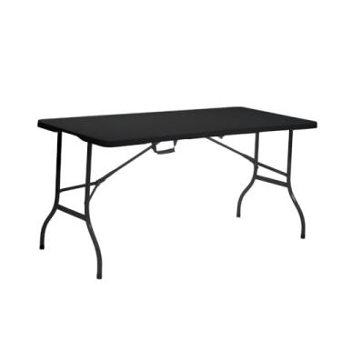 Imagem de Mesa Dobrável Portátil 152x70cm Vira Maleta, Leve, Para Camping e Praia - Plástico Resistente com Alça de Transporte, Multiuso Preta