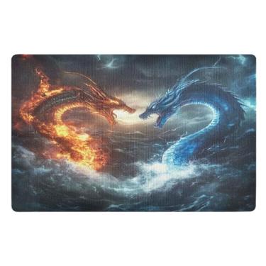 Imagem de Joisal Dragons Tapete de porta frontal azul vermelho entrada interna 81,3 cm x 50,8 cm Welcome Matt Dirt Trapper para ambientes externos e internos