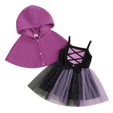 Imagem de Yccutest Newborn Baby Girl Halloween Outfits 2Pcs Straps Tutu Romper Dress Halloween Cloak Coat Infant Pumpkin Witch Costume