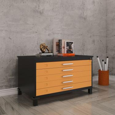 Imagem de Mapoteca Mont 5 Gavetas 71,3cm X 120,4cm Aço Preto/Laranja picasso