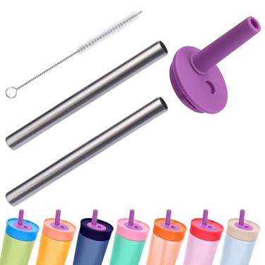Imagem de Mity rain Bocal e canudos de metal de substituição para garrafa de água Owala Kids - Canudo de silicone superior, junta circular e conjunto de canudo de aço inoxidável para copo infantil Owala (roxo)