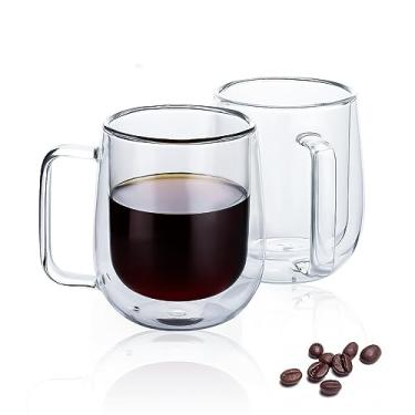 Imagem de Etermeta Canecas de café de vidro de parede dupla de 236 ml, canecas de café transparentes, grandes e isoladas, xícara de chá de vidro para Americano, Latte, Espresso, Cappuccinos Bebidas e Chá