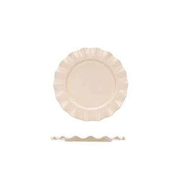 Imagem de Prato de serviço, pratos de jantar, pratos de jantar redondos ondulados criativos para bife, salada, macarrão e aperitivo, forno de micro-ondas e lava-louças (23,3 cm) pratos (cor: amarelo claro