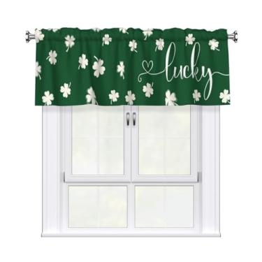 Imagem de Miaoquhe Cortina curta Dia de São Patrício 137 cm x 45 cm primavera trevo da sorte trevo cozinha janela pequena tratamento haste bolso sanefa para decoração de quarto de férias sala de estar