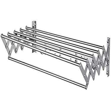 Imagem de Estante de secagem de roupas dobrável retrátil montado na parede, cabide com barra de toalha para varanda