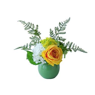 Imagem de UHJKLA Flores artificiais para decoração de rosas artificiais arranjo de hortênsia sintética com vaso de vidro bonsai artificial em vaso para decoração de interiores casa D