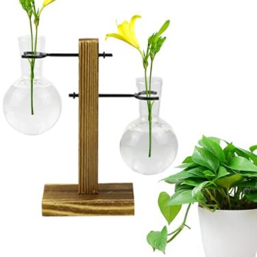 Imagem de Frascos de propagação de plantas – Suporte hidropônico para propagação de plantas com suporte de | Recipiente hidropônico para vasos de vidro para decoração de escritórios domésticos