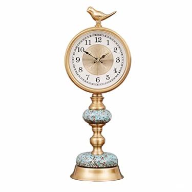 Imagem de Relógio de mesa retrô decorativo relógio de mesa mesa decoração sala de estar nova luz chinesa luxo criativo relógio de mesa relógio de prateleira (E numerais romanos) (D algarismos arábicos)